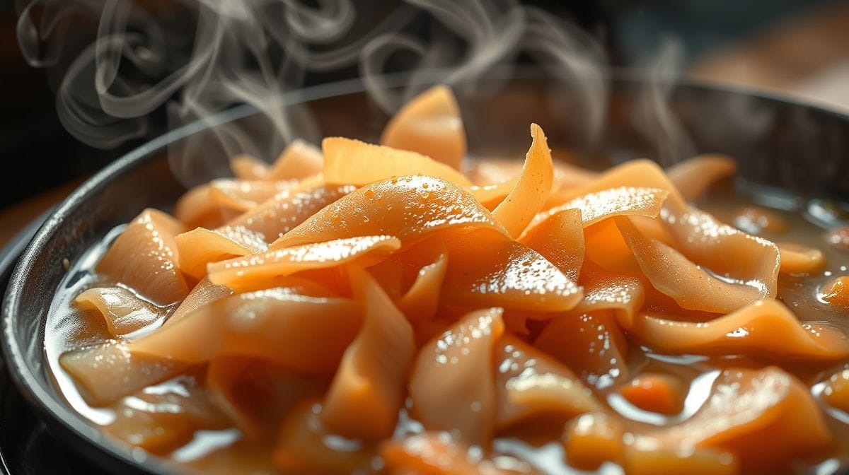 Imagem close-up de filés de salmão sendo grelhados em chapa quente, com manteiga e azeite, mostrando crosta dourada e vapor saindo, ambiente de cozinha oriental