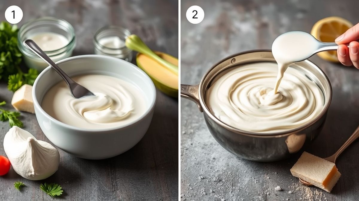 imagem passo a passo da receita de creme de milho sem liquidificador, ingredientes frescos ao lado, panela com creme cozinhando, cenário clean e acolhedor