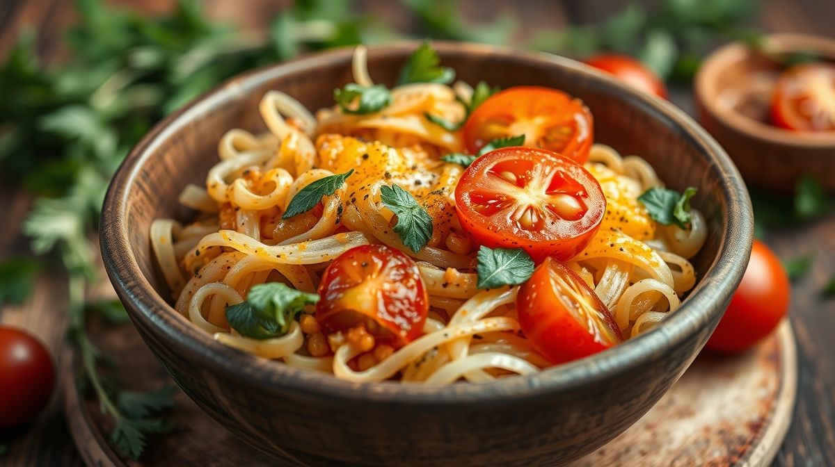 close-up de vinagrete de grão-de-bico colorido com molho balsâmico, mostarda em grãos, tomate e ervas frescas em bowl rústico, fotografia gastronômica