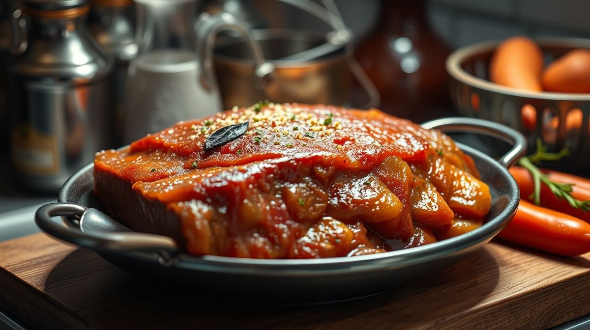 detalhe da linguiça toscana sendo dourada em frigideira, aroma e textura visíveis, ambiente de cozinha caseira, cores quentes