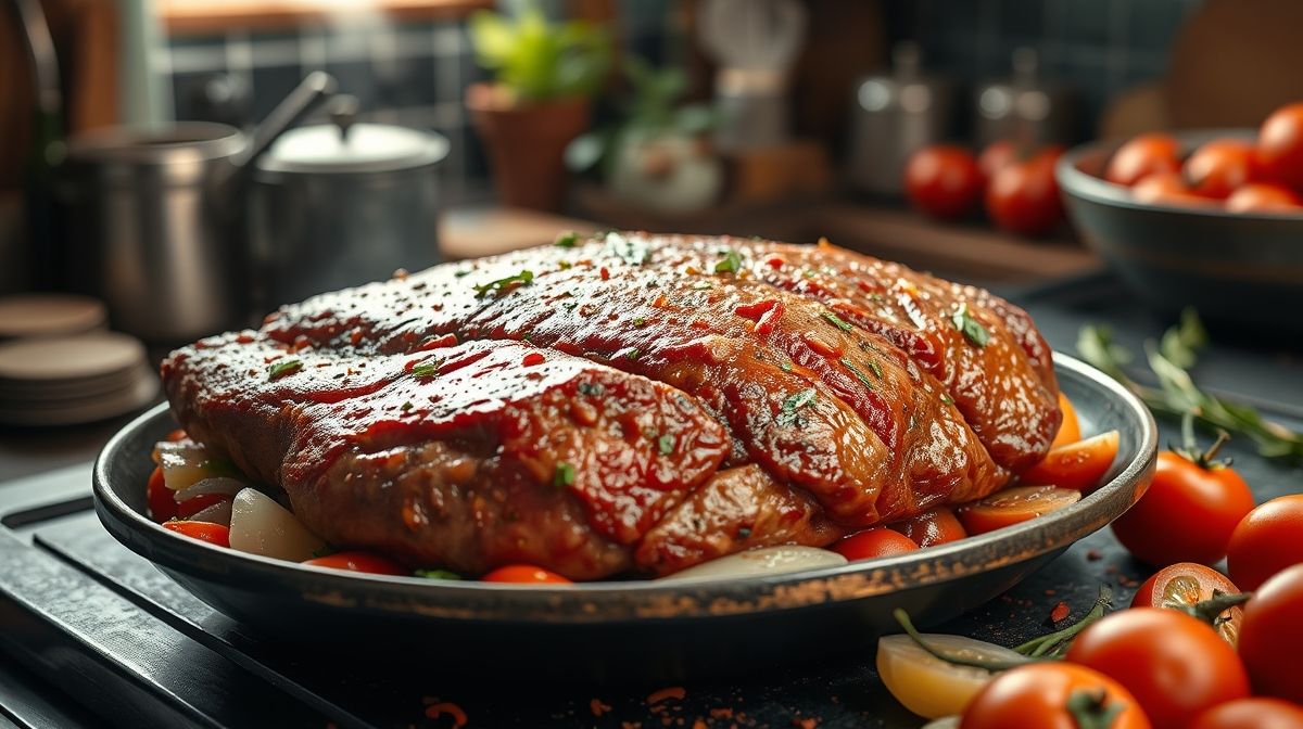 Imagem detalhada da carne louca desfiada sendo preparada em panela grande, com cebola, pimentão, tomate e temperos coloridos, ambiente de cozinha caseira, luz natural, estilo culinária