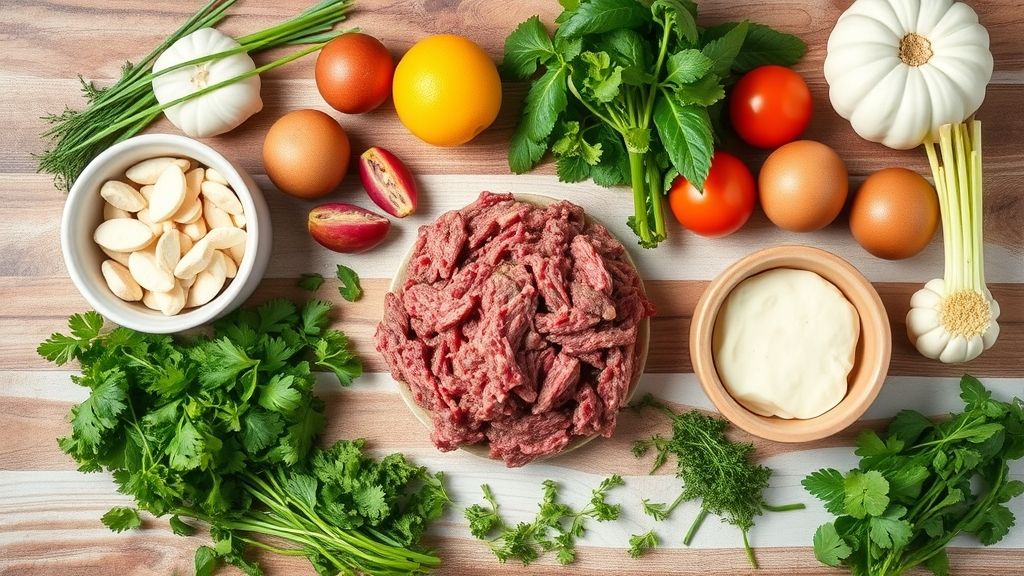 Ingredientes do escondidinho organizados em tábua e recipientes sobre bancada