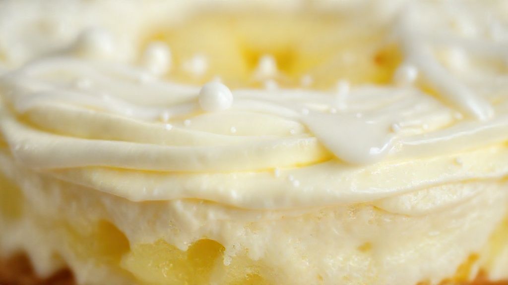 Close-up do gelado com textura cremosa e cobertura brilhante de chocolate branco e coco