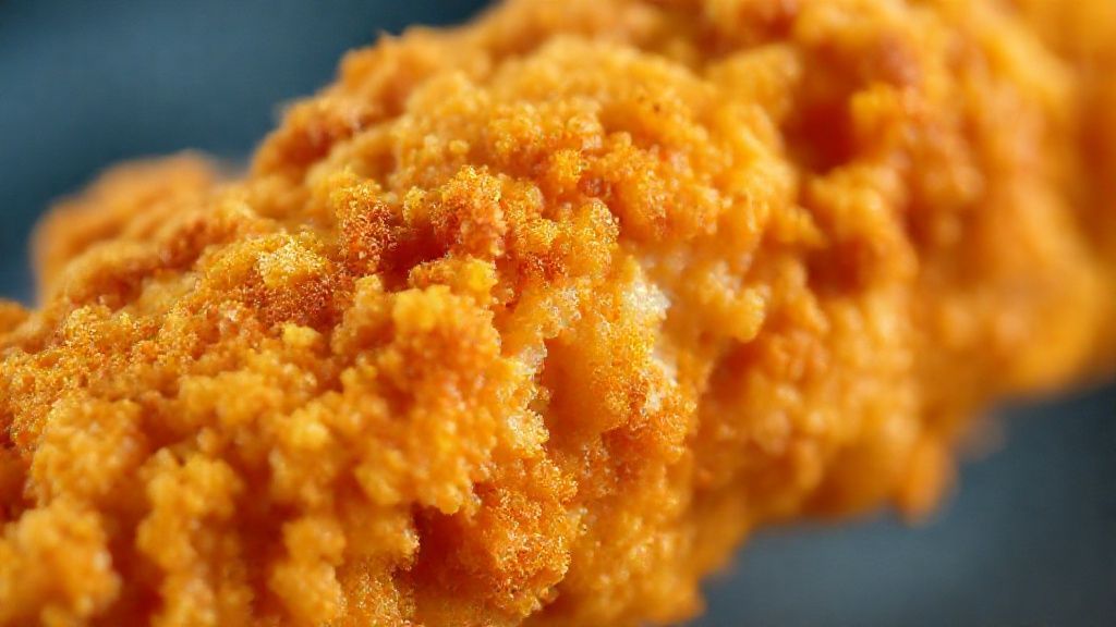 Close-up mostrando a textura crocante do palitinho de frango frito